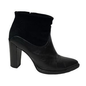 ALLSAINTS Duo Suede Smooth Leather Stacked Heel Booties 37